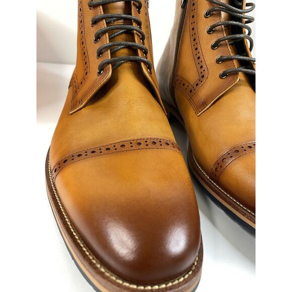 DOCKORIO Mens Motorcycle boots 100% Leather Brown Casual Dress DH03-663A 11.5